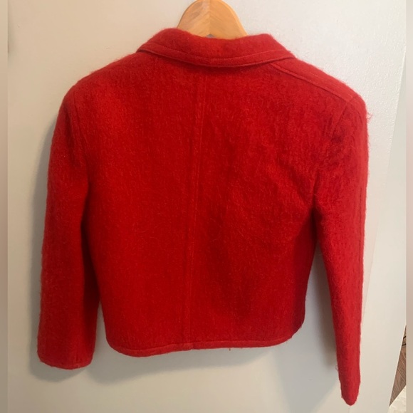 Vintage 70s/80s Liz Claiborne Red Cropped Mohair & Wool Blend Blazer Size 4 - Picture 6 of 9